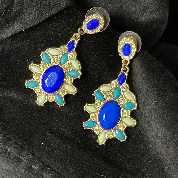 Vintage Blue Gold Sparkling Earrings - Picture 1 of 3